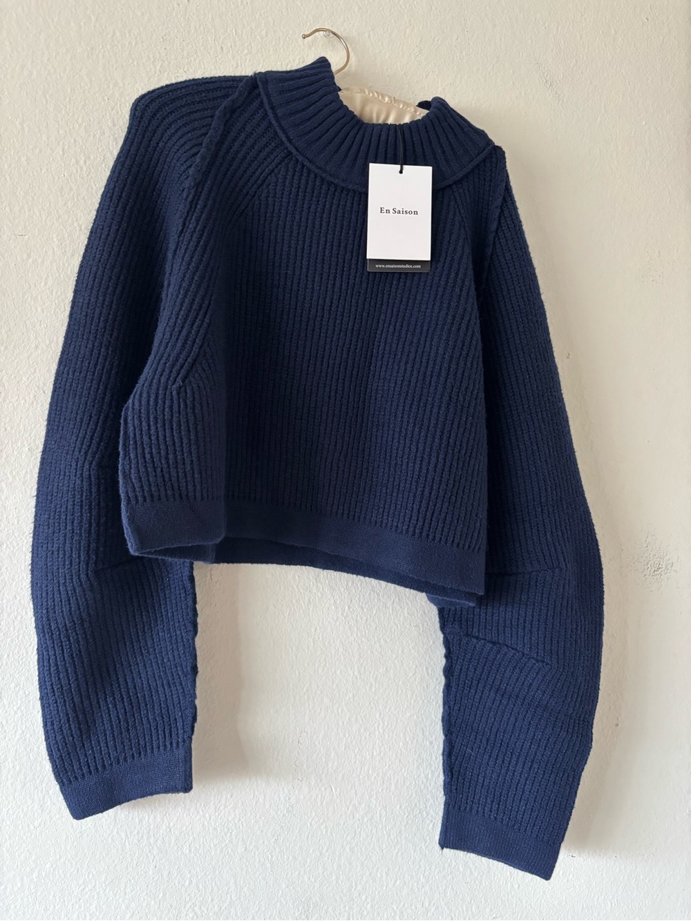 En Saison Women's Navy Ribbed Cropped Sweater